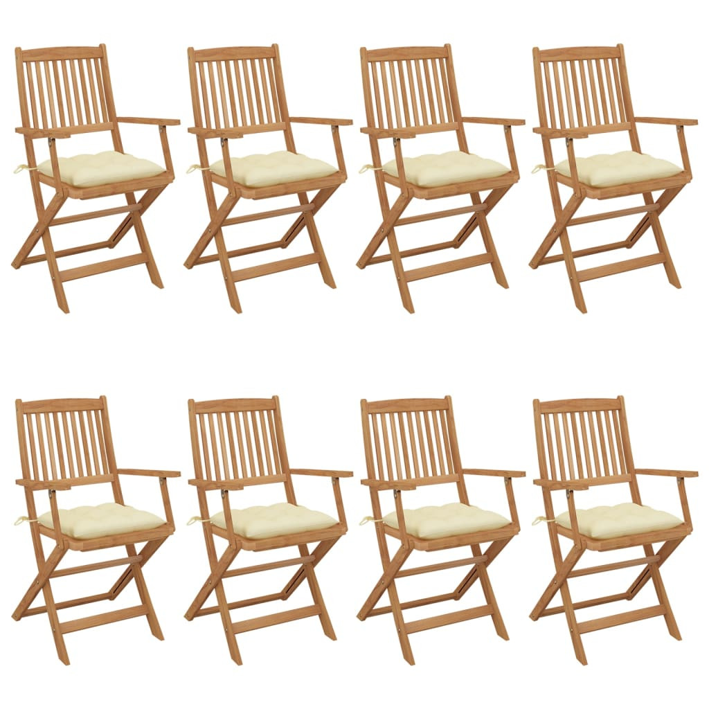 vidaXL Klappbare Gartenstühle 8 Stk. mit Kissen Massivholz Akazie