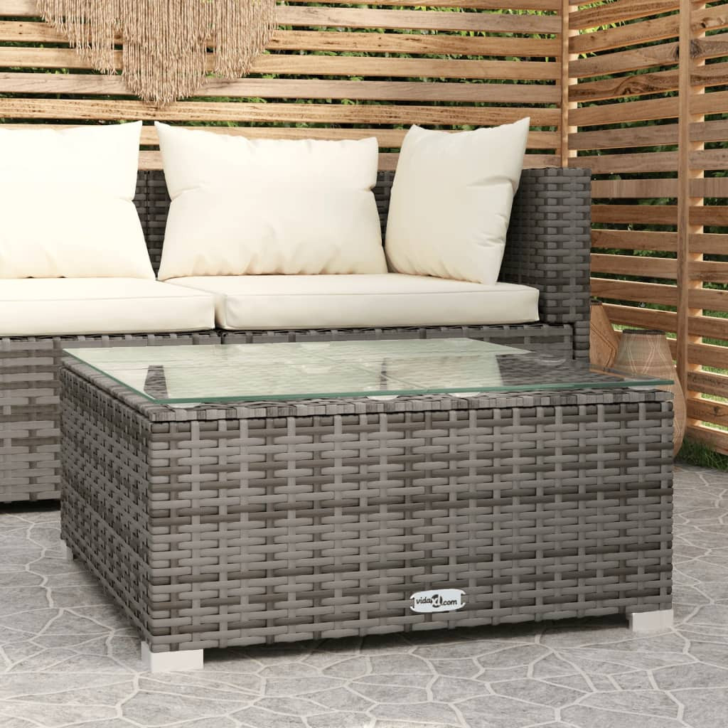 vidaXL Garten-Couchtisch Grau 60x60x30 cm Poly Rattan und Glas