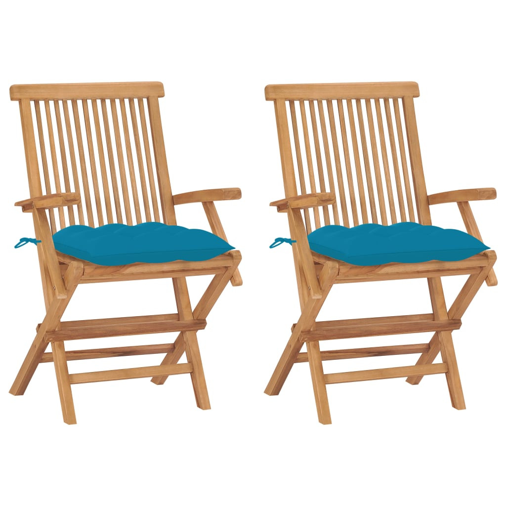 vidaXL Gartenstühle mit Hellblauen Kissen 2 Stk. Massivholz Teak