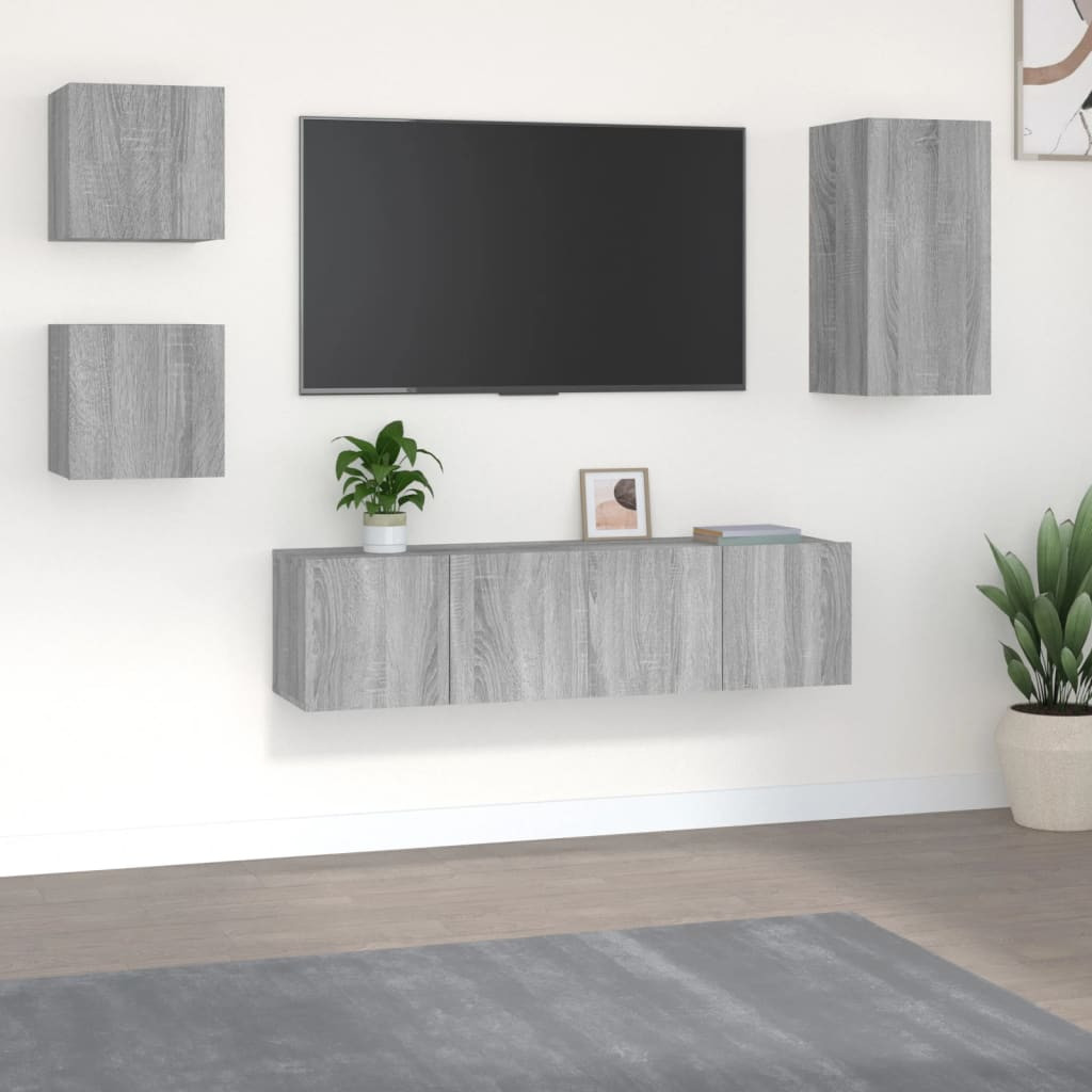 vidaXL 5-tlg. TV-Schrank-Set Grau Sonoma Holzwerkstoff