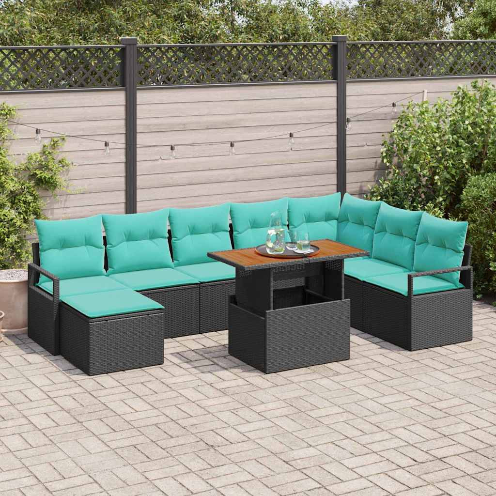 vidaXL Gartensofa-set 9 pcs Schwarz und Türkis