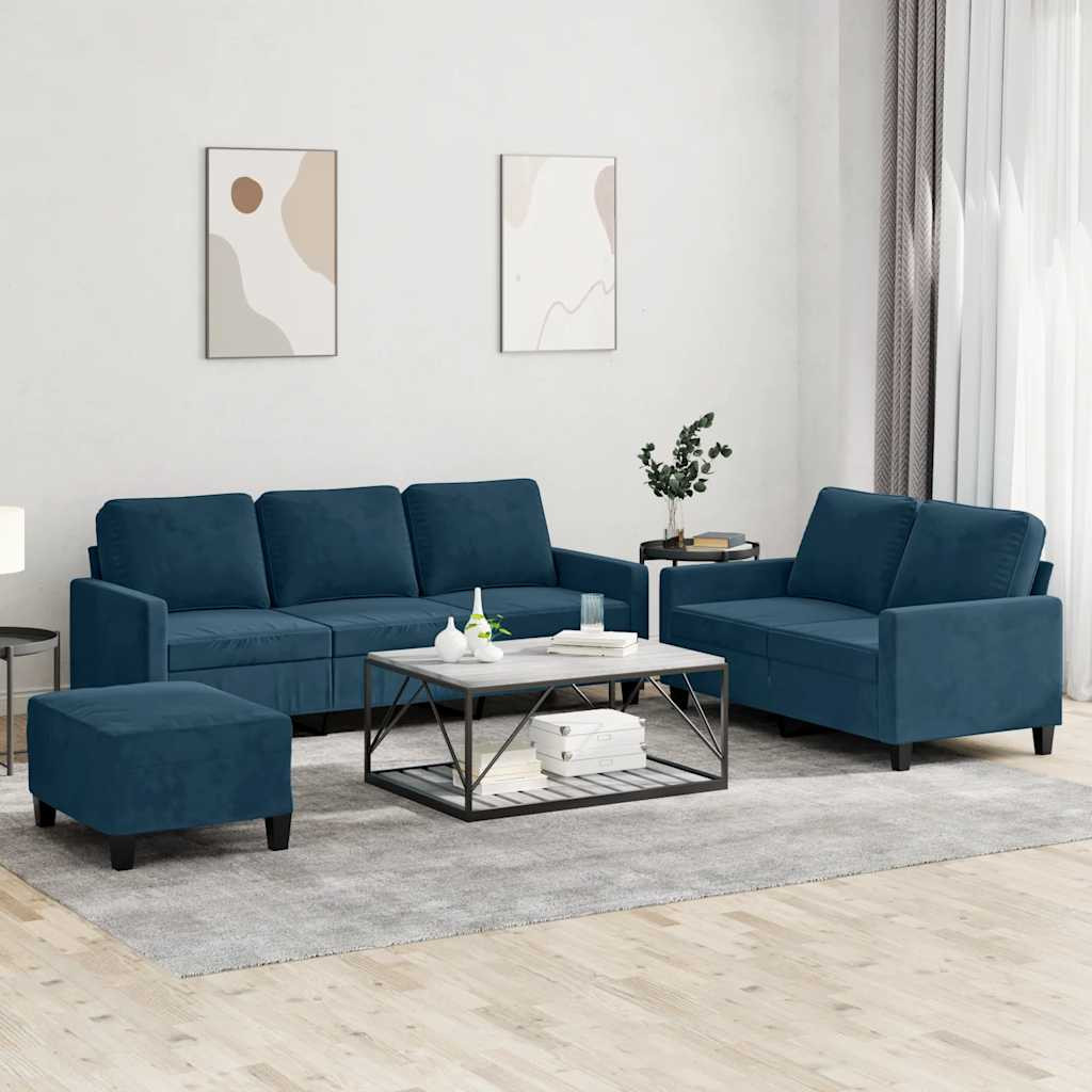 vidaXL 3-tlg. Sofagarnitur mit Kissen Blau Samt
