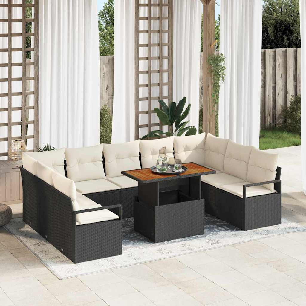 vidaXL Gartensofa-set 10 stk. 9-Sitzanzahl Schwarz und Creme