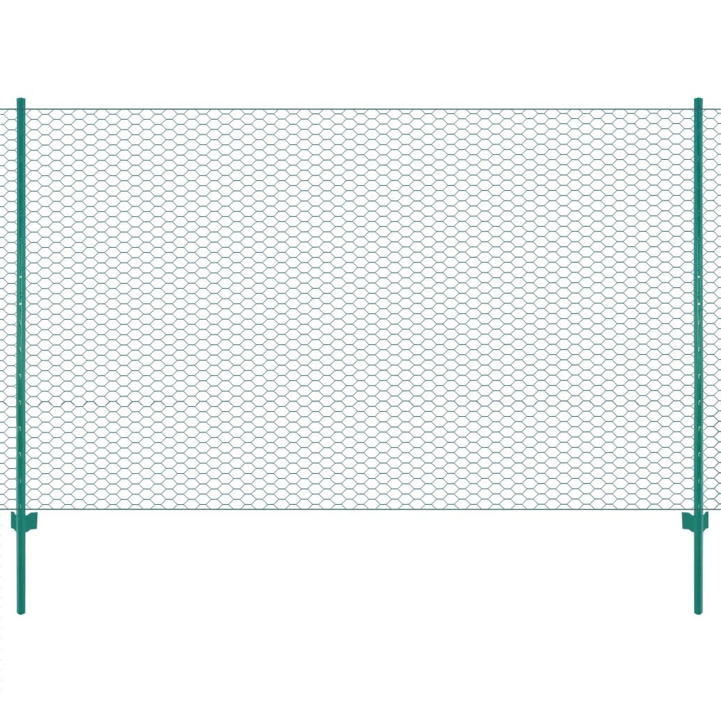 vidaXL Maschendrahtzaun mit Pfosten Stahl 25 x 2 m Grün