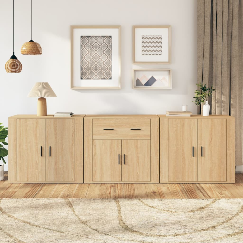 vidaXL Sideboards 3 Stk. Sonoma-Eiche Holzwerkstoff