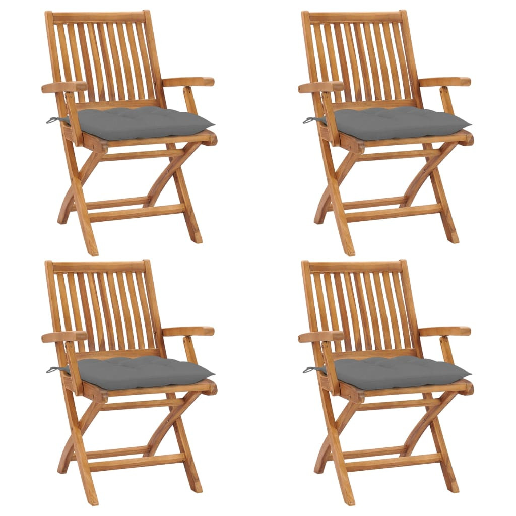 vidaXL Klappbare Gartenstühle mit Kissen 4 Stk. Massivholz Teak