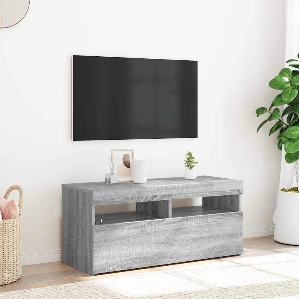 vidaXL TV-Schrank mit LED-Leuchten Grau Sonoma 90x35x40 cm