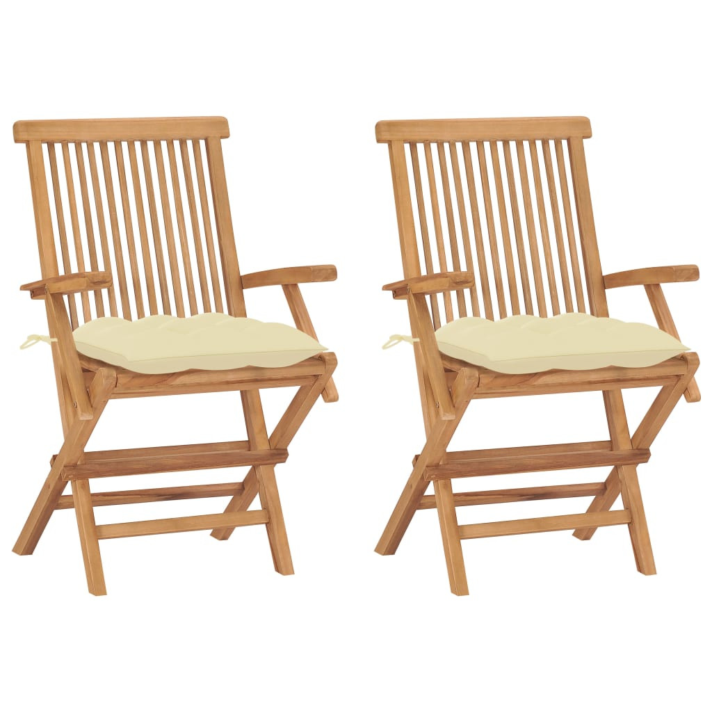 vidaXL Gartenstühle mit Cremeweißen Kissen 2 Stk. Massivholz Teak