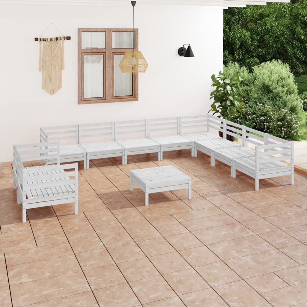 vidaXL 11-tlg. Garten-Lounge-Set Massivholz Kiefer Weiß