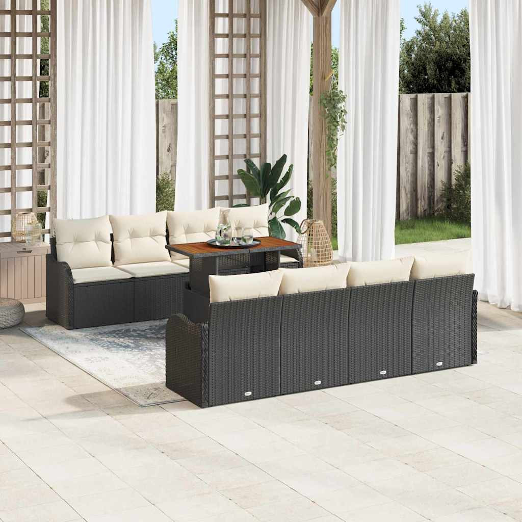 vidaXL Garten-Sofa-Set mit Kissen 7 pcs Schwarz und Creme