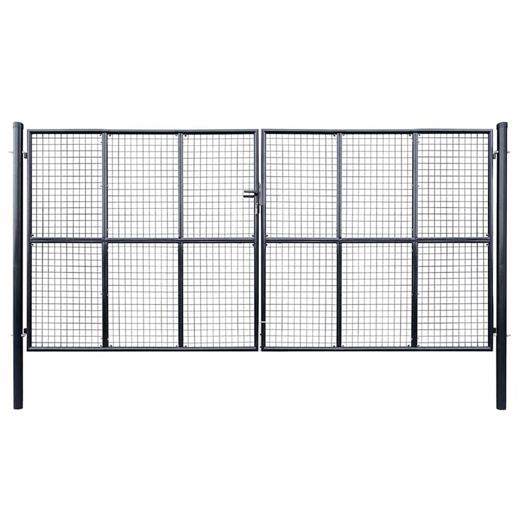vidaXL Maschen-Gartentor verzinkter Stahl 400 x 175 cm Grau