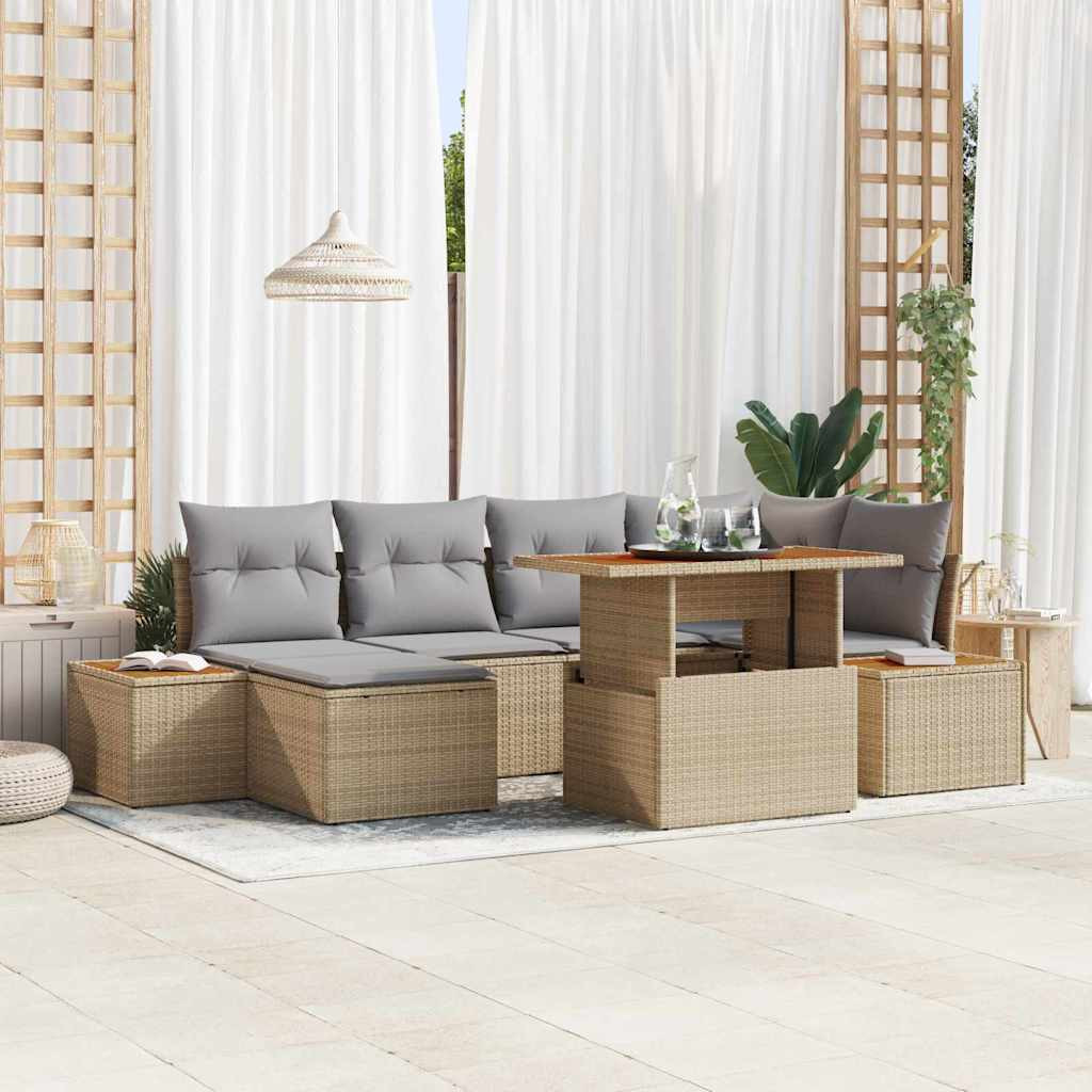 vidaXL Gartensofa-set 7 pcs Beige Poly-Rattan