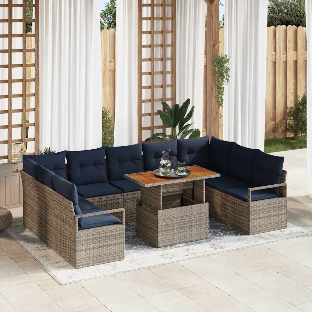 vidaXL Gartensofa-set 10 stk. 9-Sitzanzahl Grau und Marineblau