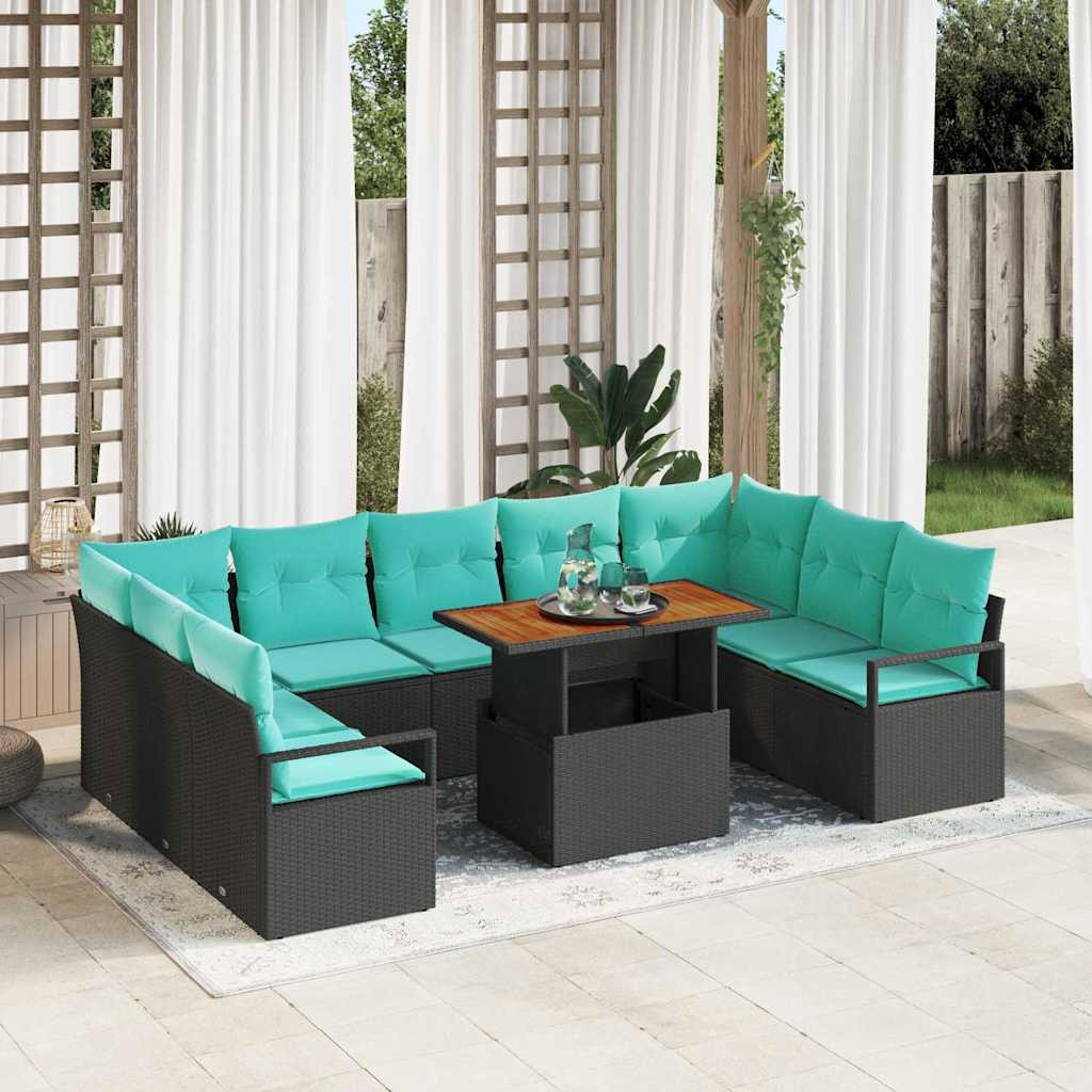 vidaXL Gartensofa-set 10 stk. 9-Sitzanzahl Schwarz und Türkis