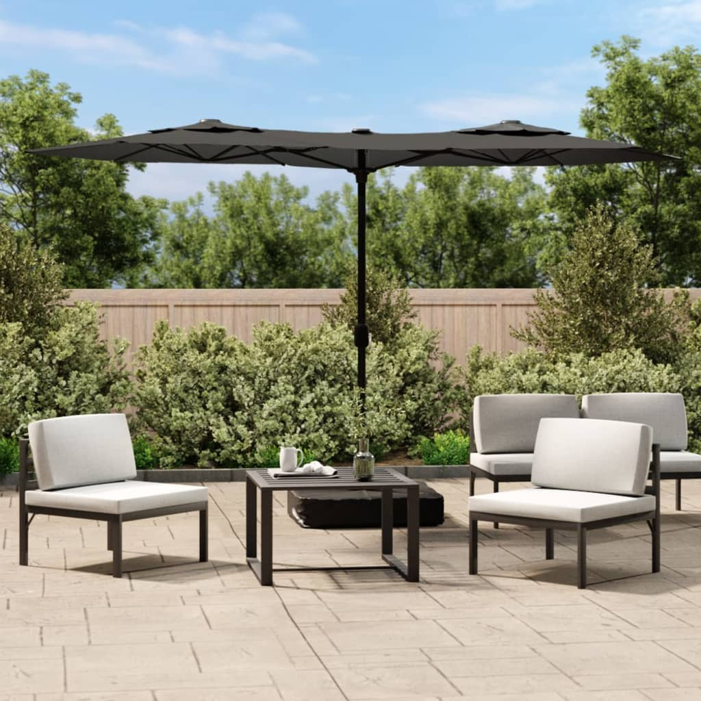 vidaXL Doppel-Sonnenschirm mit LED-Leuchten Anthrazit 316x145 cm