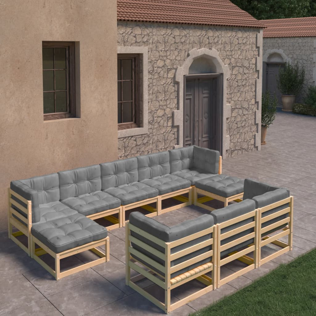 vidaXL 10-tlg. Garten-Lounge-Set mit Kissen Massivholz Kiefer