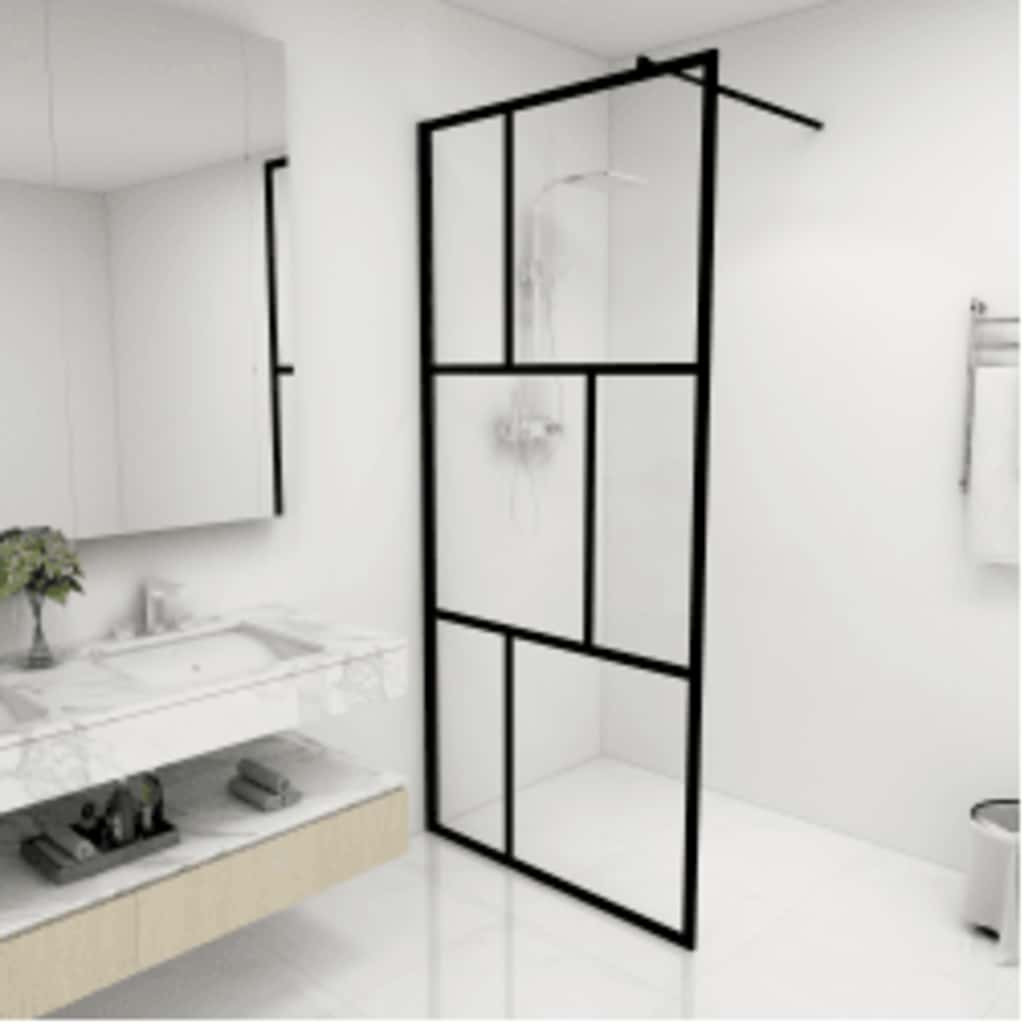 vidaXL Duschwand für Begehbare Duschen mit Hartglas Schwarz 90x195 cm