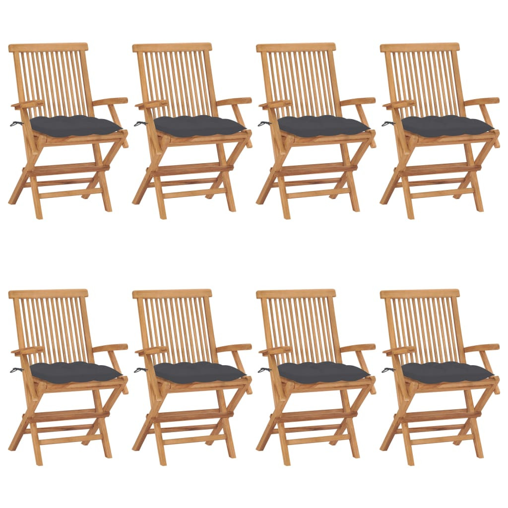 vidaXL Gartenstühle mit Anthrazit Kissen 8 Stk. Massivholz Teak