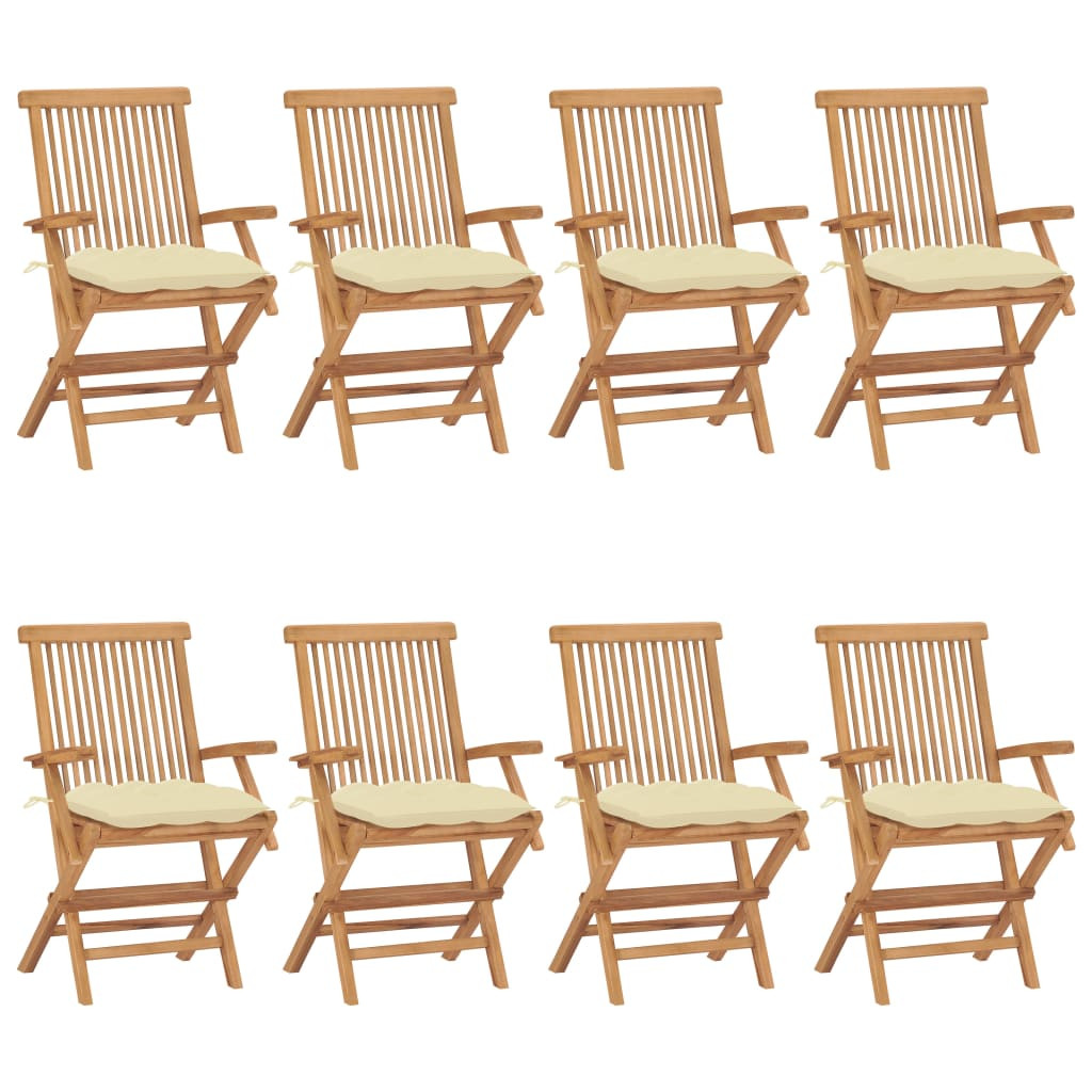 vidaXL Gartenstühle mit Cremeweißen Kissen 8 Stk. Massivholz Teak