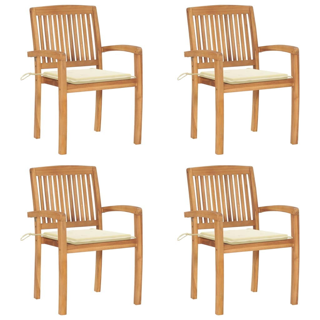 vidaXL Stapelbare Gartenstühle mit Kissen 4 Stk. Massivholz Teak