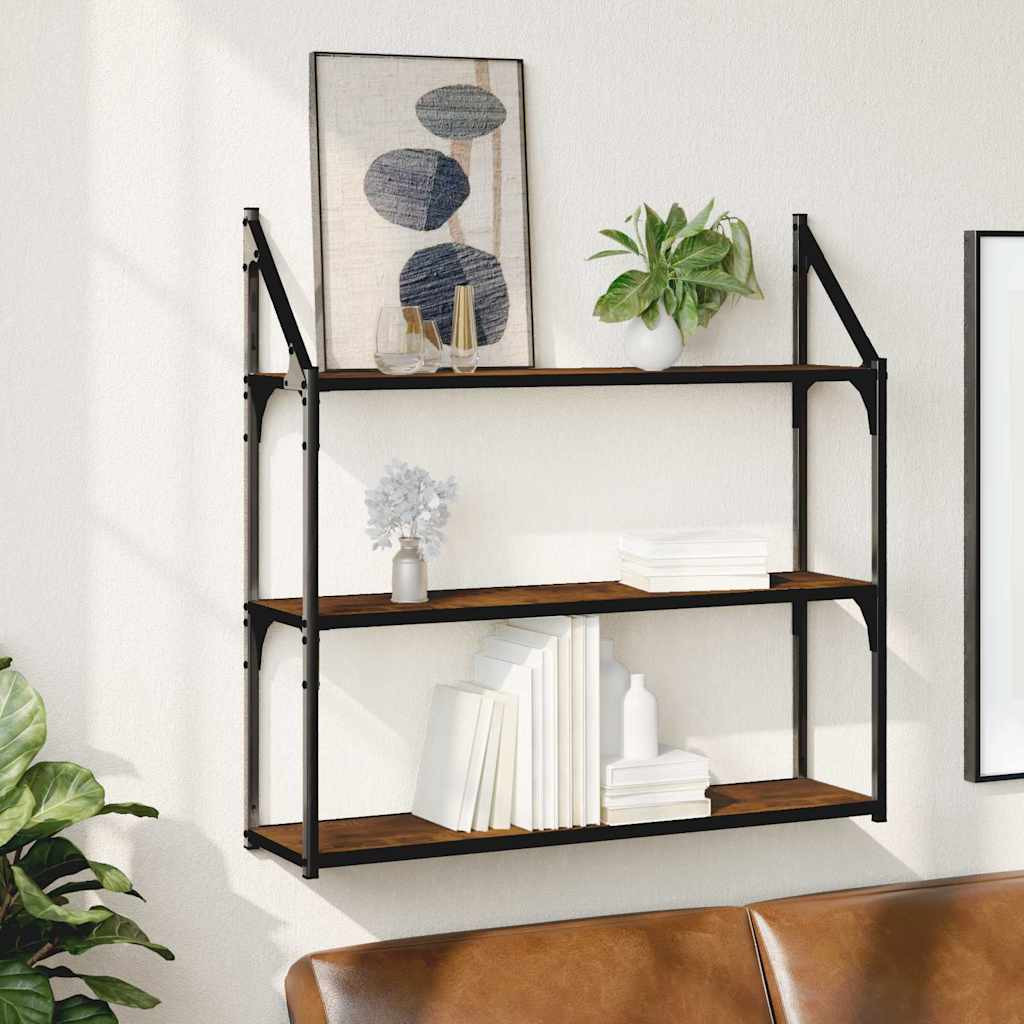 vidaXL Wandregal 3 Fächer Räuchereiche 80x21x78,5 cm Holzwerkstoff