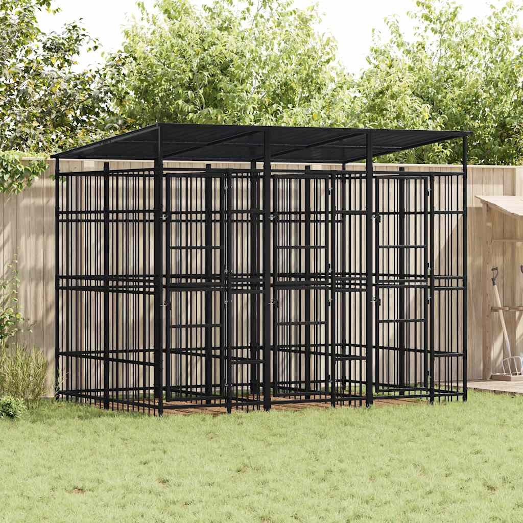 vidaXL Outdoor-Hundezwinger mit Dach Stahl 5,53 m²