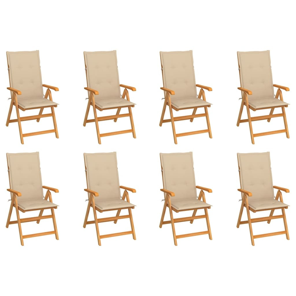 vidaXL Verstellbare Gartenstühle mit Auflagen 8 Stk. Massivholz Teak