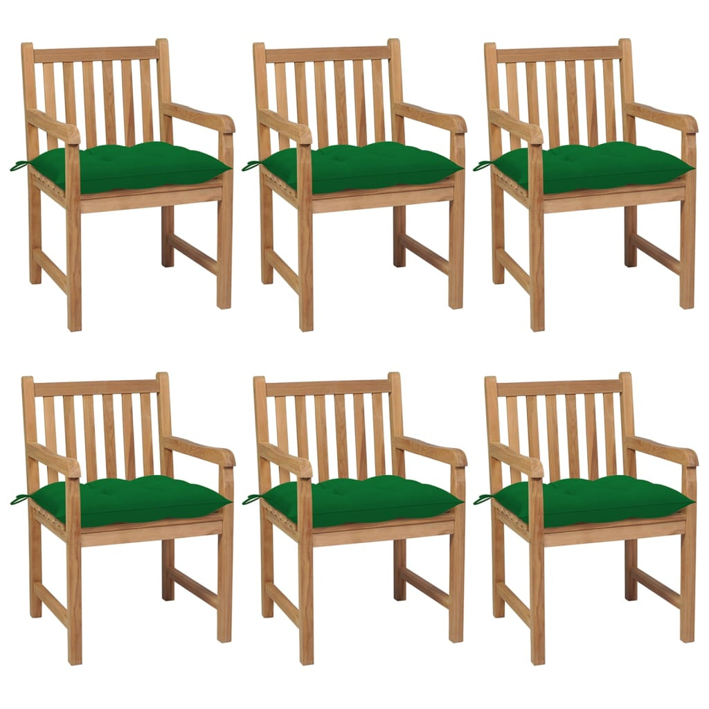 vidaXL Gartenstühle 6 Stk. mit Grünen Kissen Massivholz Teak