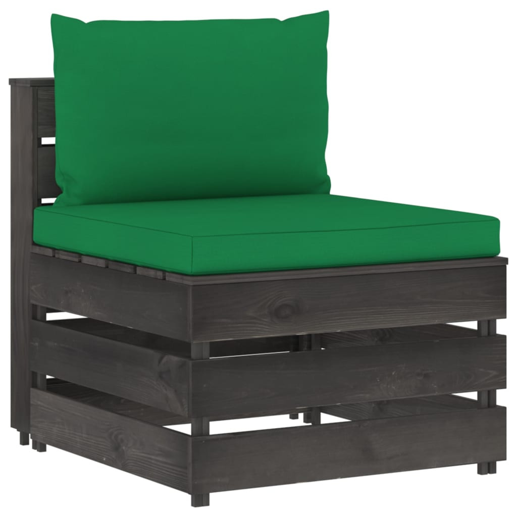 vidaXL Modulares Mittelsofa mit Kissen Grau Imprägniertes Holz
