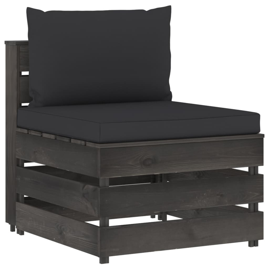 vidaXL Modulares Mittelsofa mit Kissen Grau Imprägniertes Holz