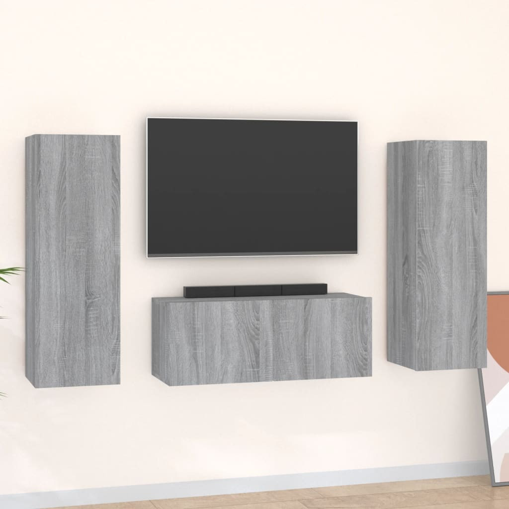 vidaXL 3-tlg. TV-Schrank-Set Grau Sonoma Holzwerkstoff