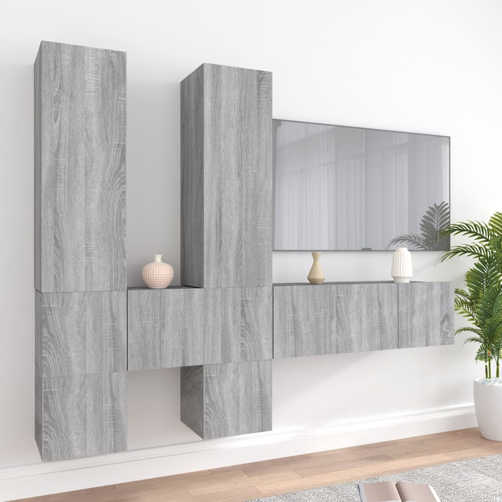 vidaXL 7-tlg. TV-Schrank-Set Grau Sonoma Holzwerkstoff