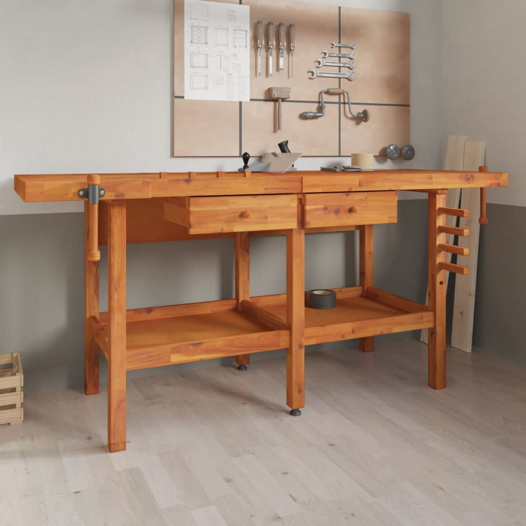 vidaXL Werkbank mit Schubladen Schraubstöcken 192x62x83 cm Akazienholz