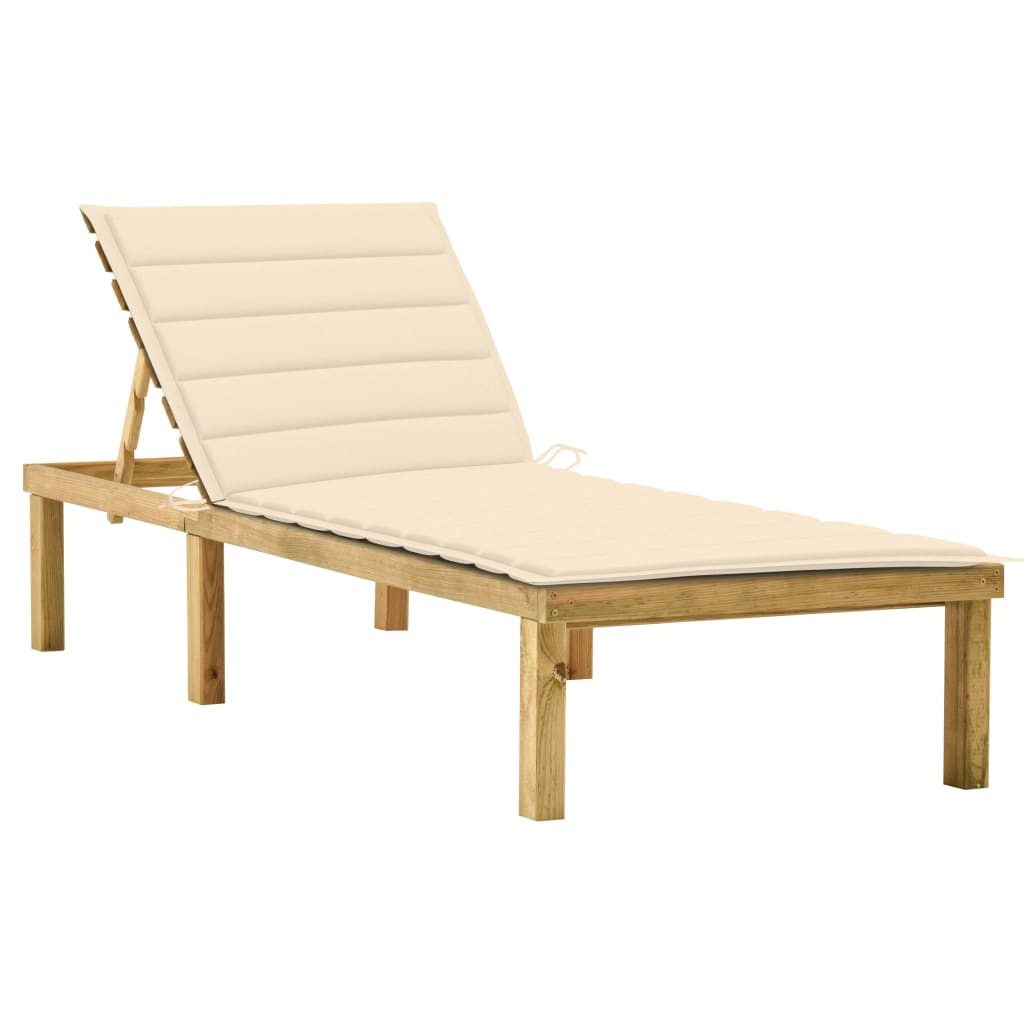 vidaXL Sonnenliege mit Creme Auflage Imprägniertes Kiefernholz