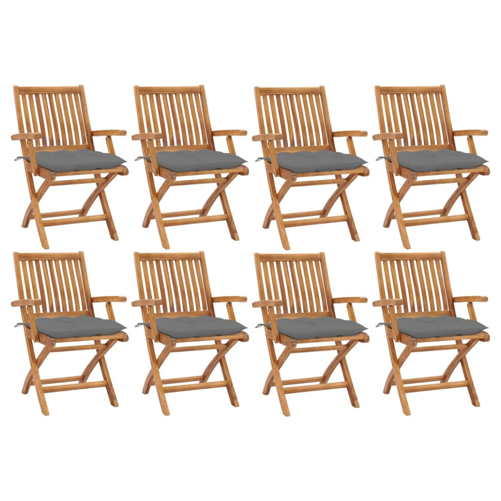 vidaXL Klappbare Gartenstühle mit Kissen 8 Stk. Massivholz Teak