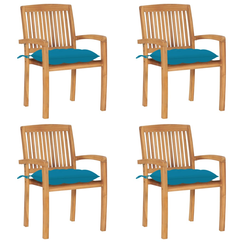 vidaXL Stapelbare Gartenstühle mit Kissen 4 Stk. Massivholz Teak