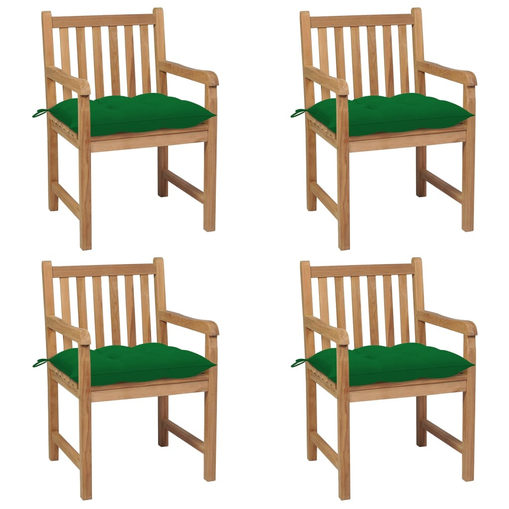 vidaXL Gartenstühle 4 Stk. mit Grünen Kissen Massivholz Teak