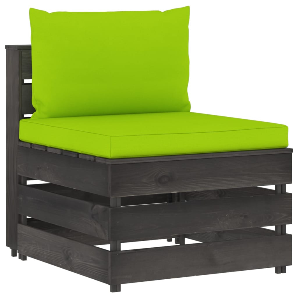 vidaXL Modulares Mittelsofa mit Kissen Grau Imprägniertes Holz