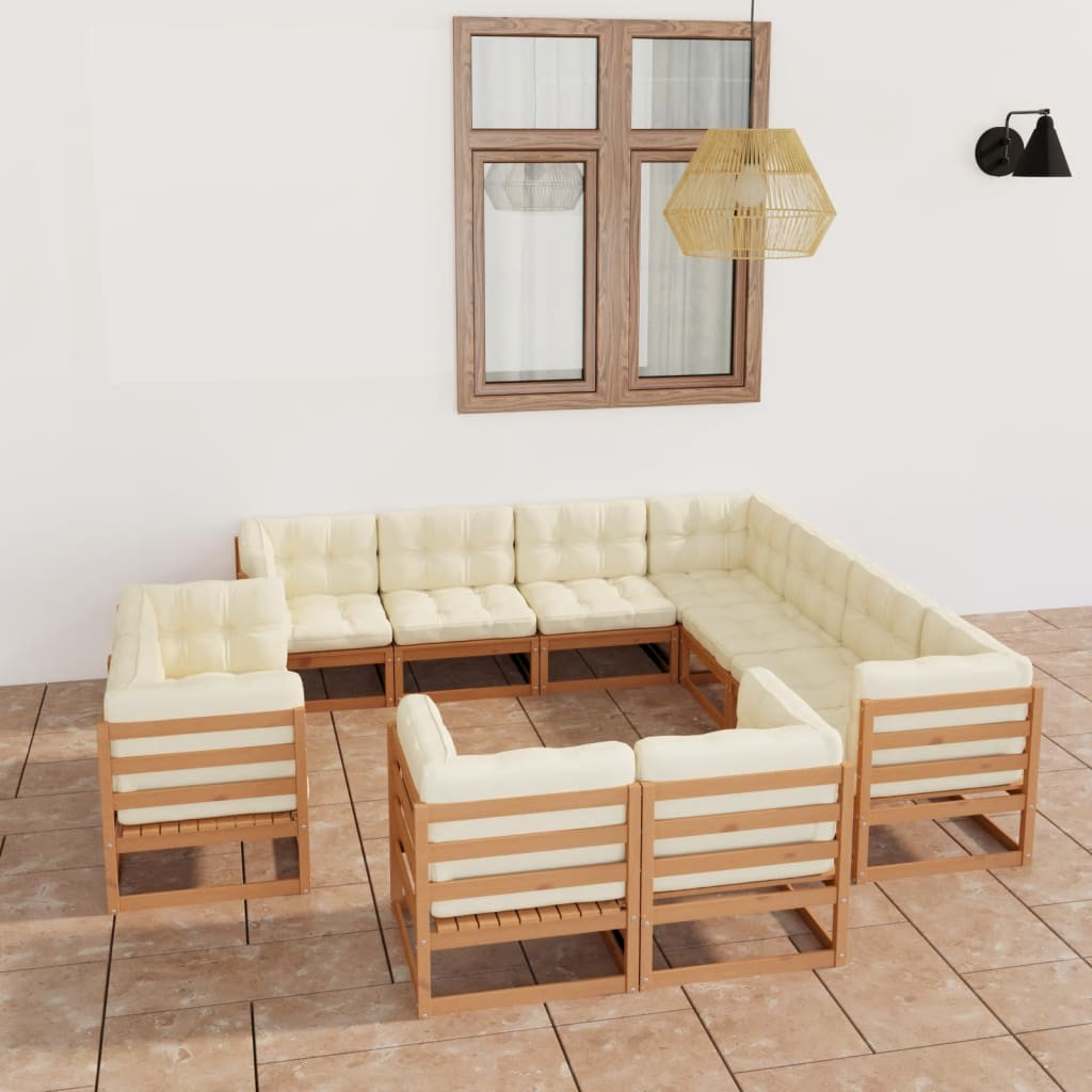vidaXL 11-tlg. Garten-Lounge-Set mit Kissen Honigbraun Massivholz