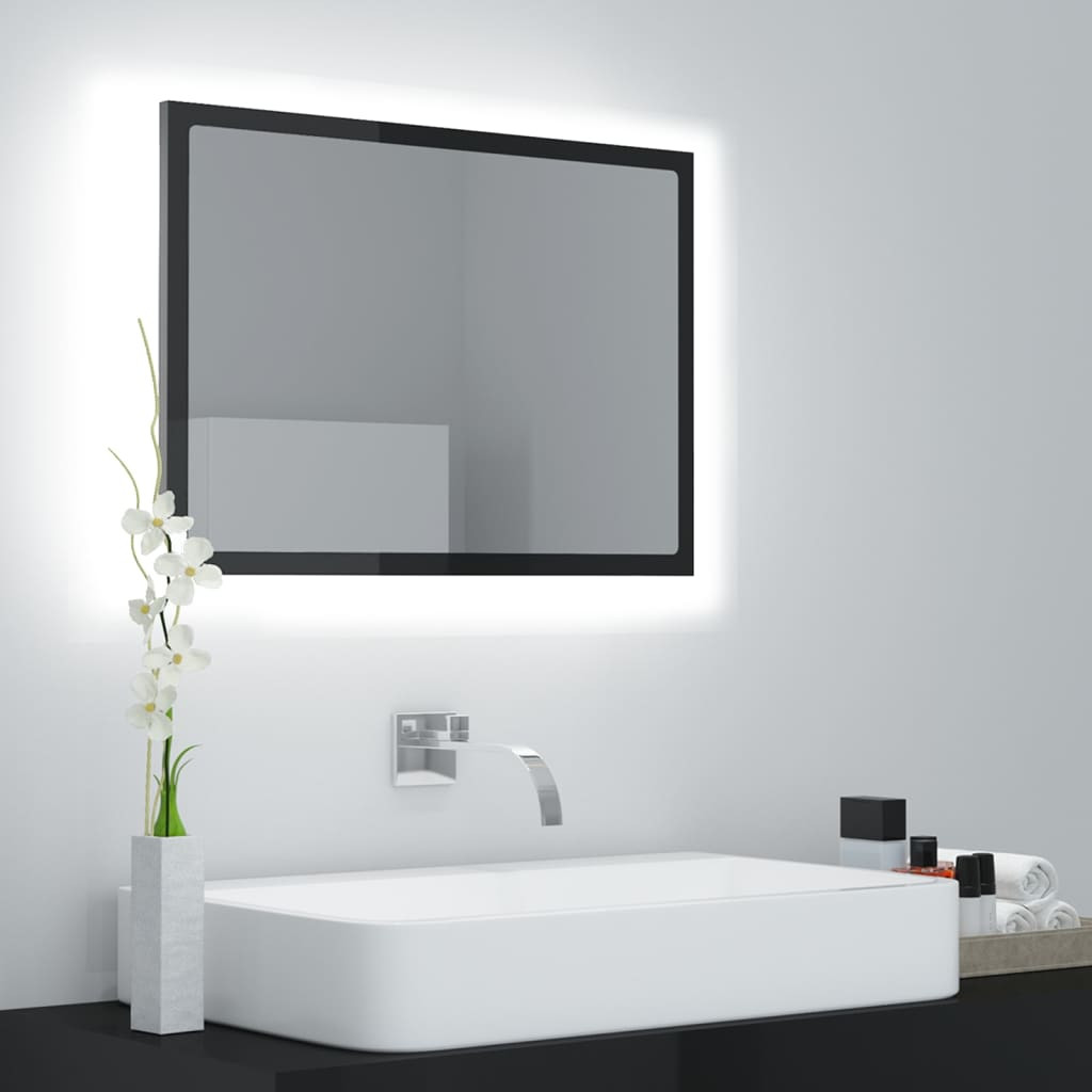 vidaXL LED-Badspiegel Hochglanz-Schwarz 60x8,5x37 cm Acryl