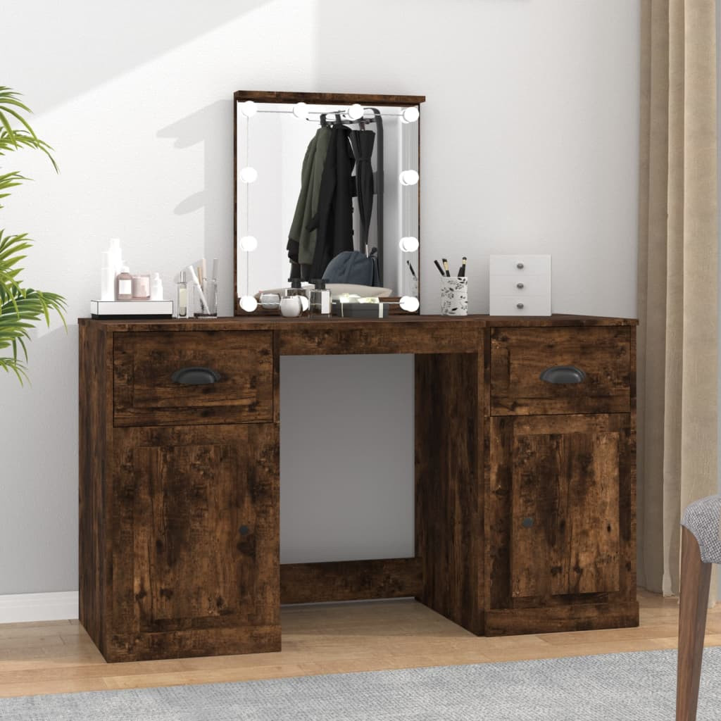 vidaXL Schminktisch mit LED-Leuchten Räuchereiche 130x50x132,5 cm