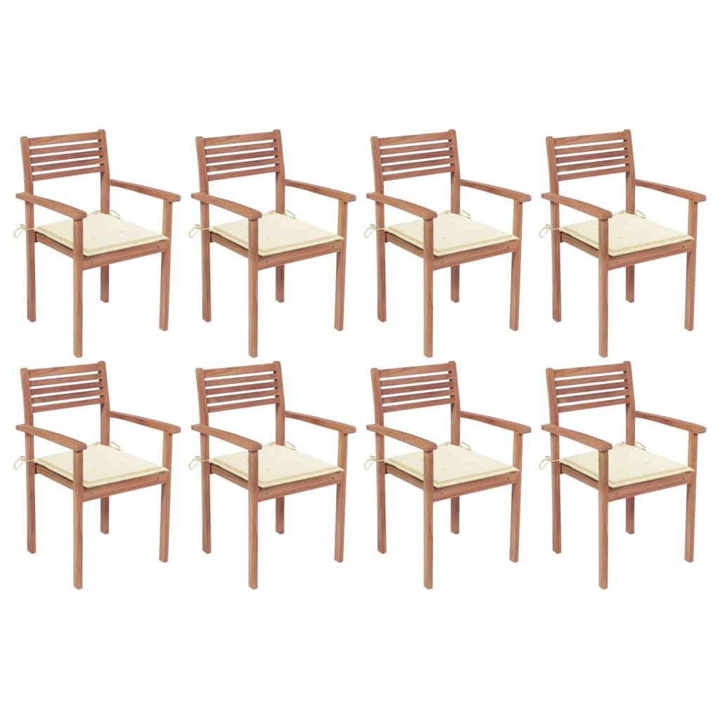 vidaXL Stapelbare Gartenstühle mit Kissen 8 Stk. Massivholz Teak