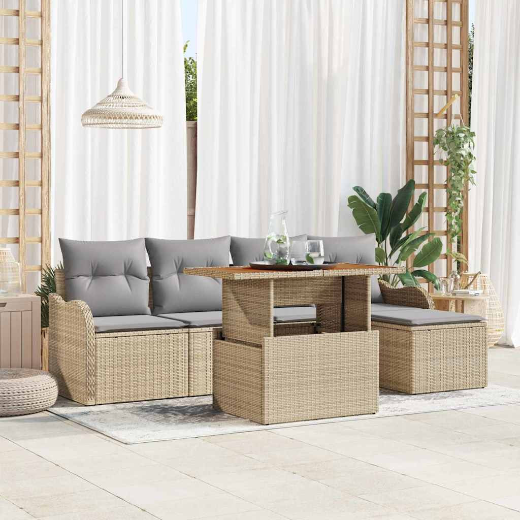 vidaXL Gartensofa-set mit Kissen 6 pcs Beige und Hellgrau Poly-Rattan