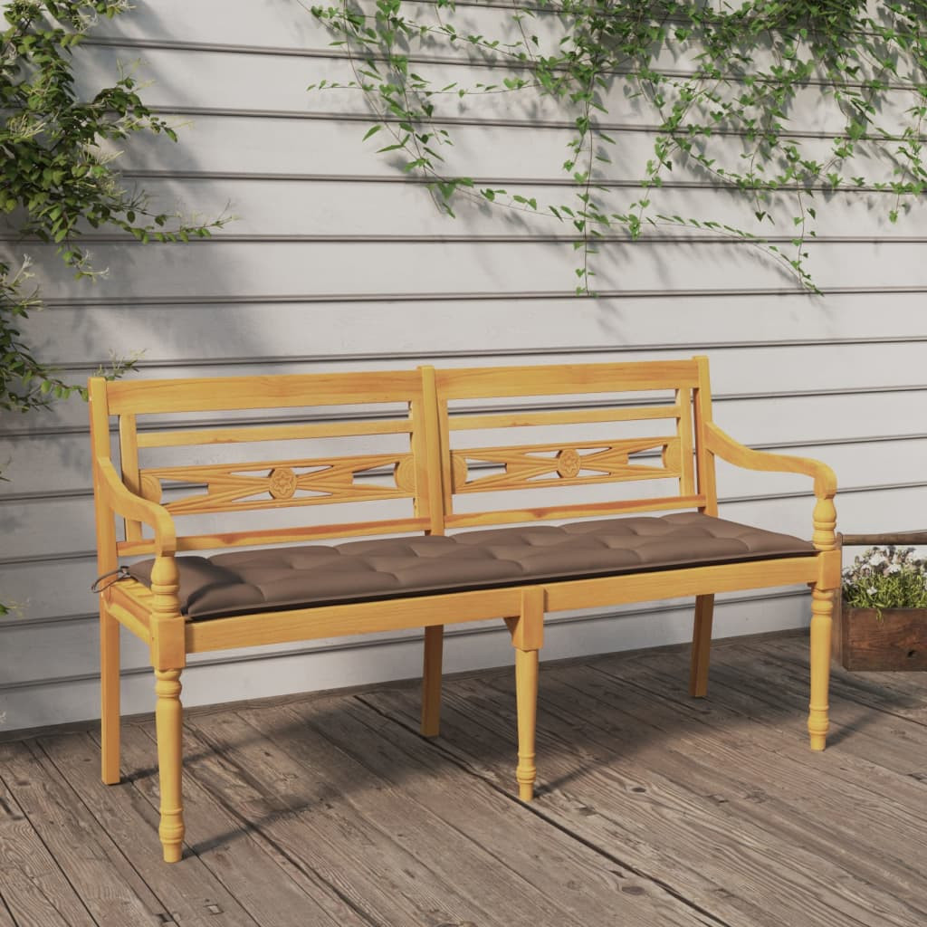 vidaXL Batavia-Bank mit Taupe Kissen 150 cm Massivholz Teak