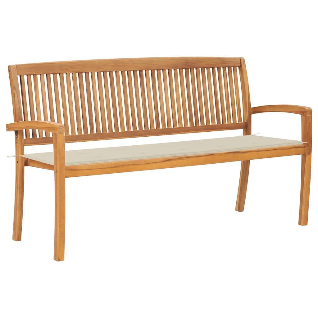 vidaXL Stapelbare Gartenbank mit Auflage 159 cm Massivholz Teak