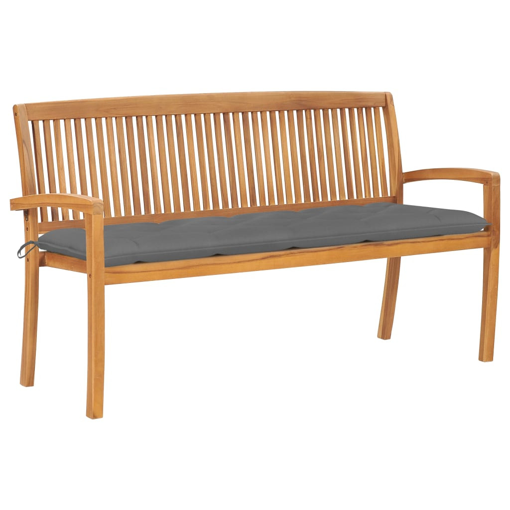 vidaXL Stapelbare Gartenbank mit Auflage 159 cm Massivholz Teak