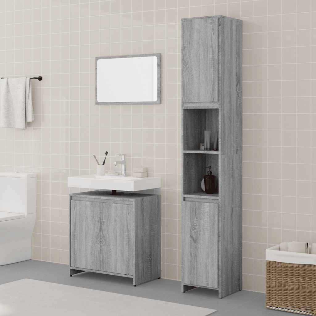 vidaXL 3-tlg. Badmöbel-Set Grau Sonoma Holzwerkstoff