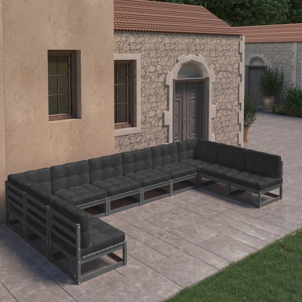 vidaXL 10-tlg. Garten-Lounge-Set mit Kissen Schwarz Massivholz Kiefer