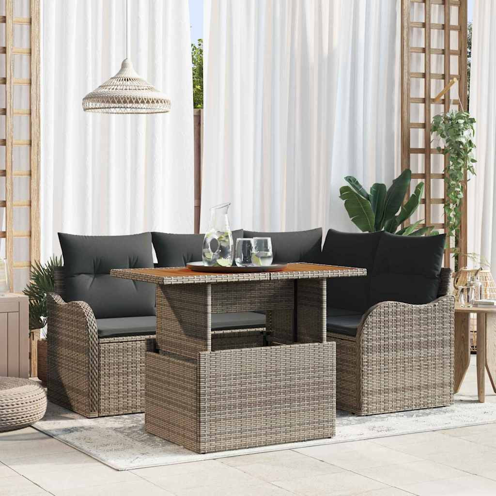 vidaXL Gartensofa-set mit Kissen 5 pcs Grau Poly-Rattan