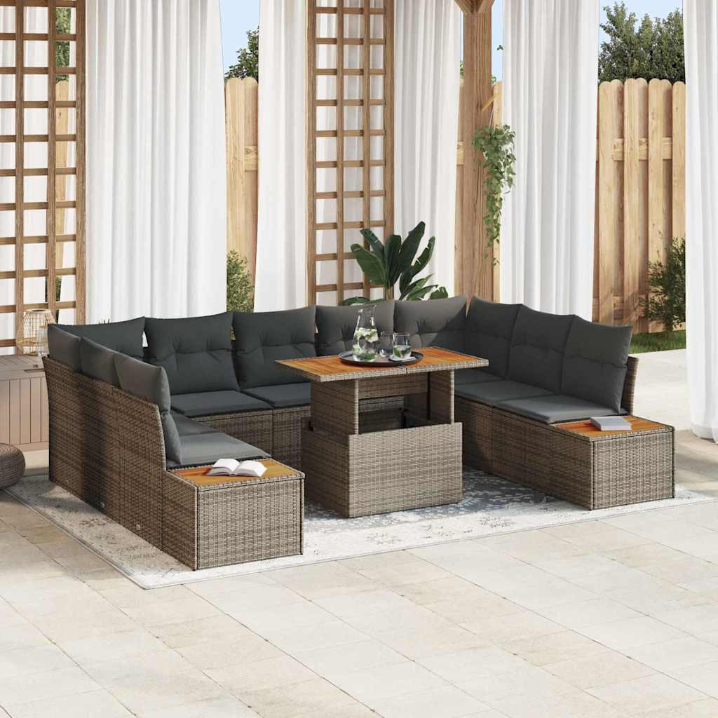vidaXL Gartensofa-set 10 Stk. Grau Poly-Rattan
